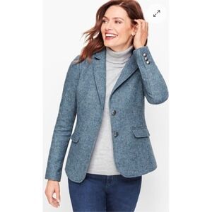 Talbots Heathered Blue Blazer Jacket Women Size 10 Wool Blend Button Front